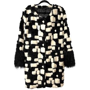 NWT Indigo Moon Black and White Patchwork Faux Fur Coat